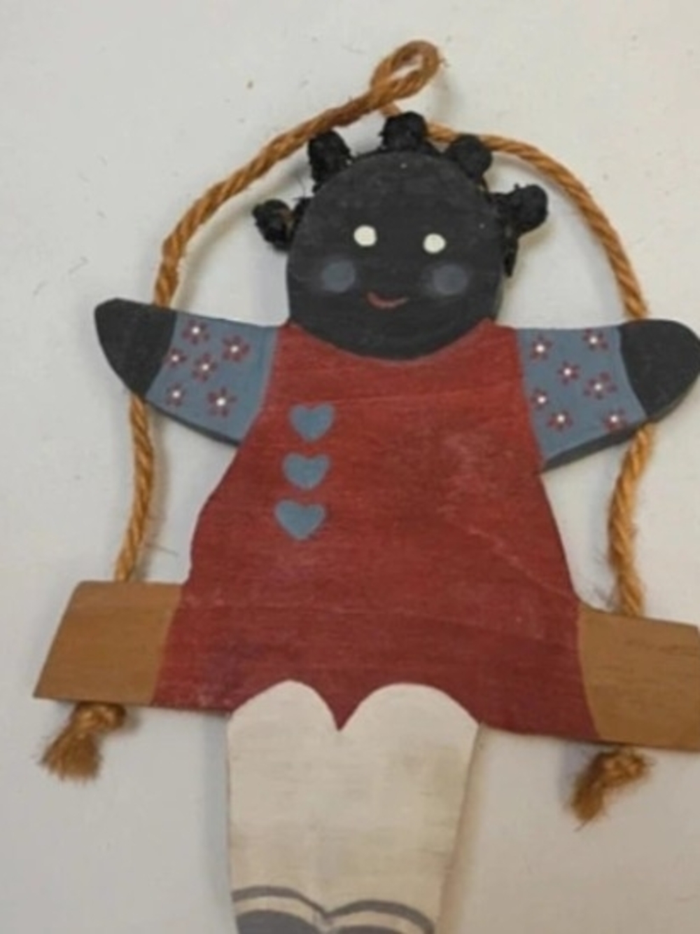Hand-Painted Wooden Swing Doll - Red & Blue Decorative Kids Toy
